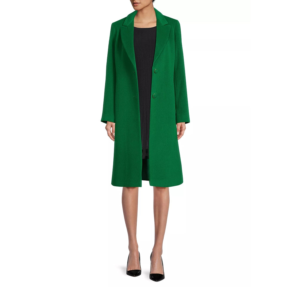 Women's Green Long Single Breasted Wool Coat