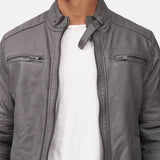 Grey Cafe Racer Leather Jacket