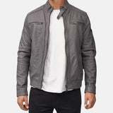 Grey Cafe Racer Leather Jacket Mens