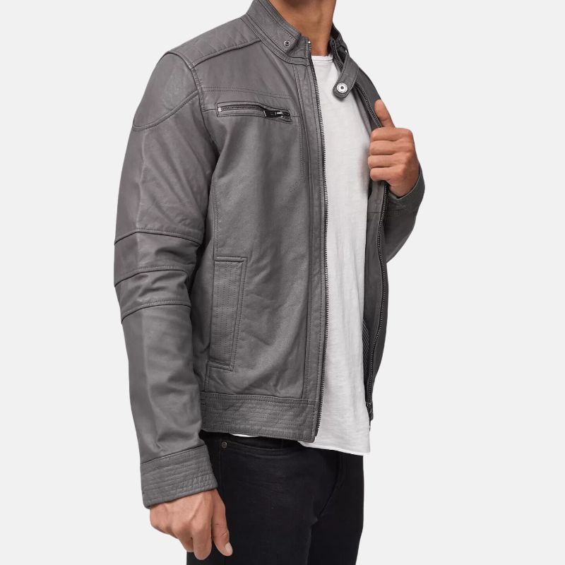 Grey Cafe Racer Leather Jacket