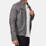 Grey Cafe Racer Leather Jacket