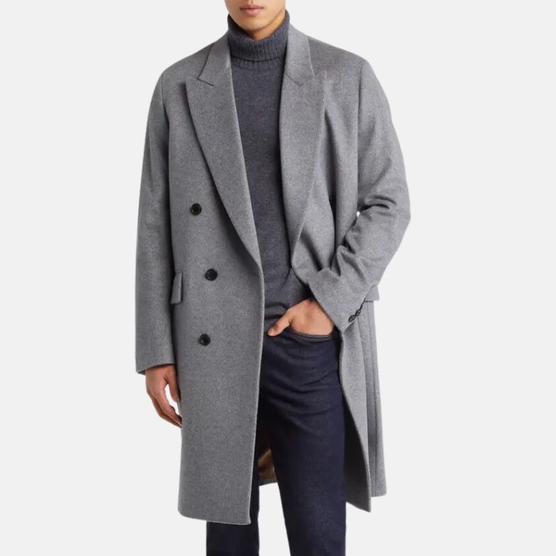 Grey Double Breasted Wool Trench Coat Mens