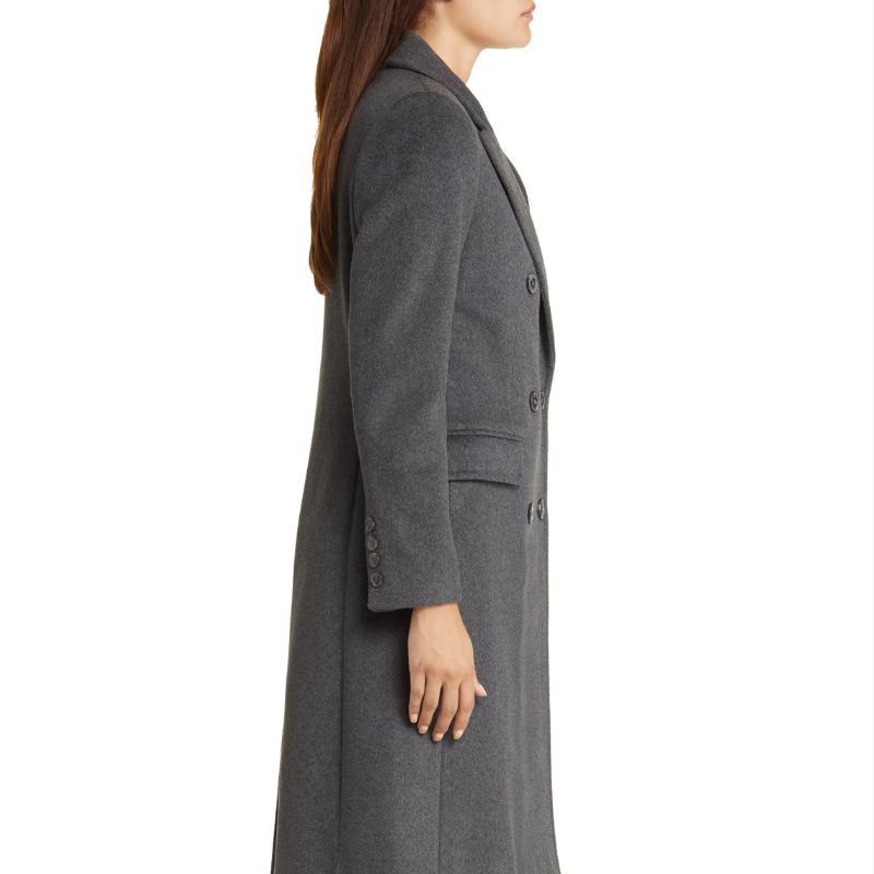 Womens Grey Double Breasted Wool Long Coat