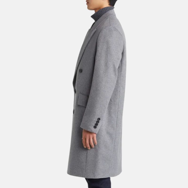 Grey Double Breasted Wool Trench Coat Mens