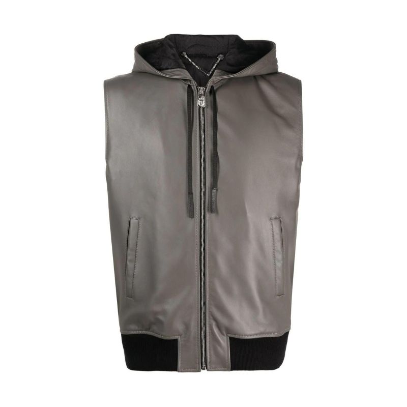 Grey Leather Vest For Mens