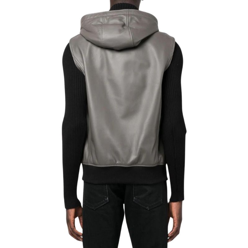 Grey Leather Vest For Mens