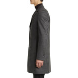 Grey Single Breasted Wool Overcoat Mens