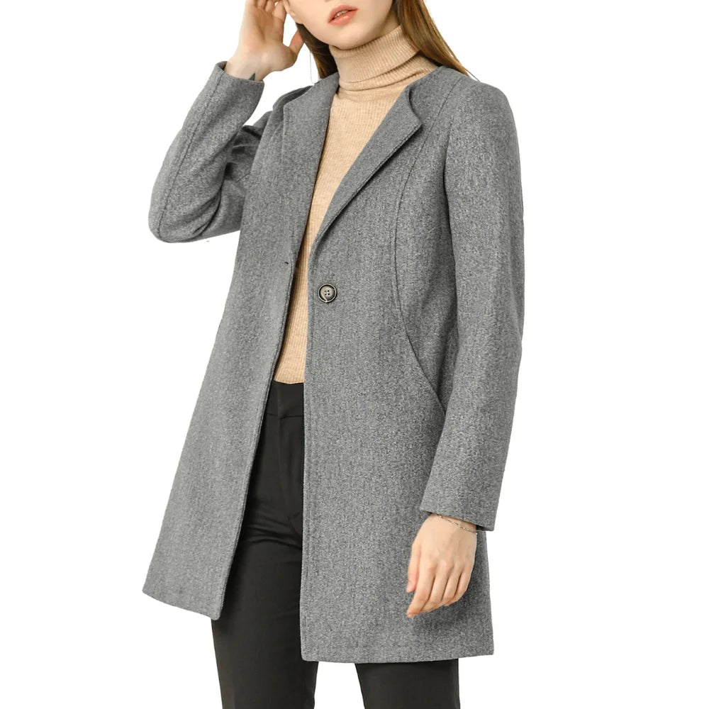 Womens Long Single Breasted Grey Wool Coat