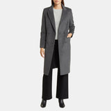 Womens Grey Double Breasted Wool Long Coat