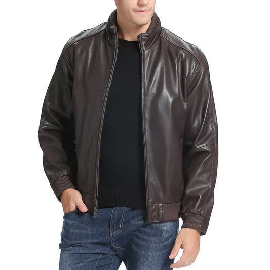 Men's Classic Fit Lambskin Leather Bomber Jacket