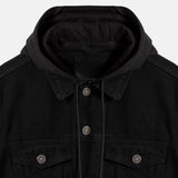 Black Denim Jacket With Hood For Mens