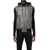 Grey Leather Mens Hooded Vest