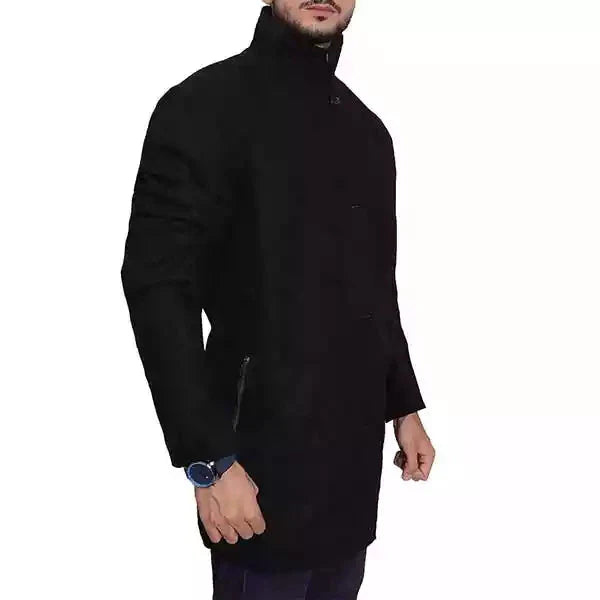 Howard High Neck Black Coat for Mens