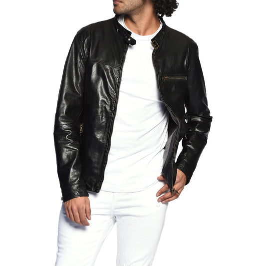 Men's Genuine Cowhide Black Leather Jacket