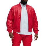 Men's Arm Pocket Oversized Red Leather Bomber Jacket