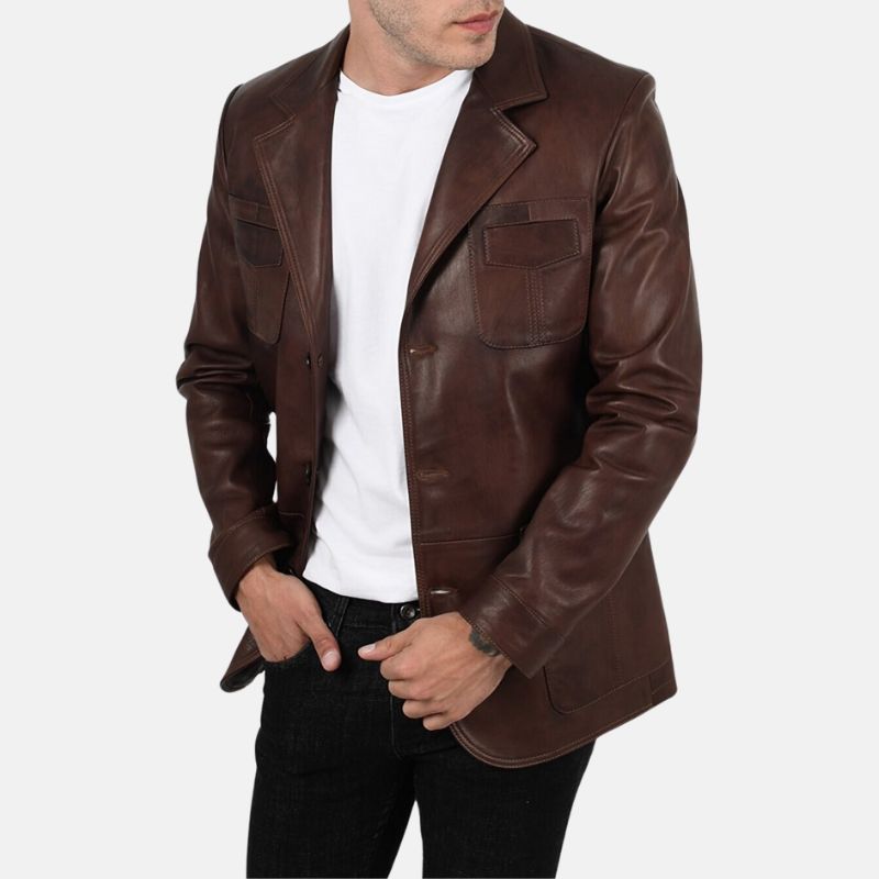 Brown Lambskin Leather Blazer Mens