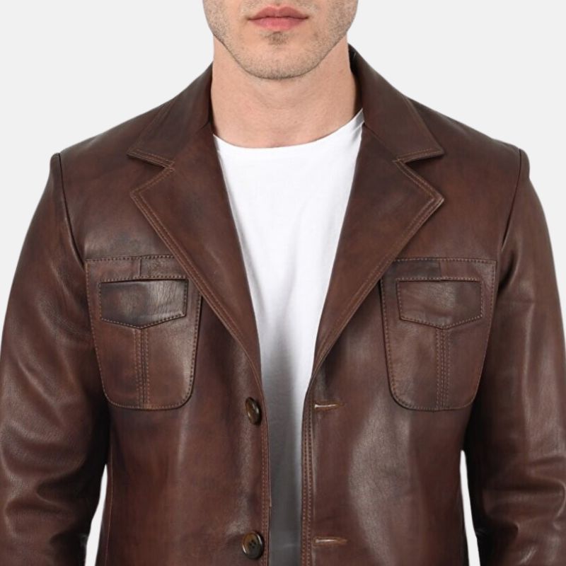 Leather Mens Brown Blazer