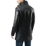 Alberto Men's Lambskin Black Leather Car Coat - 3/4 Length Coat