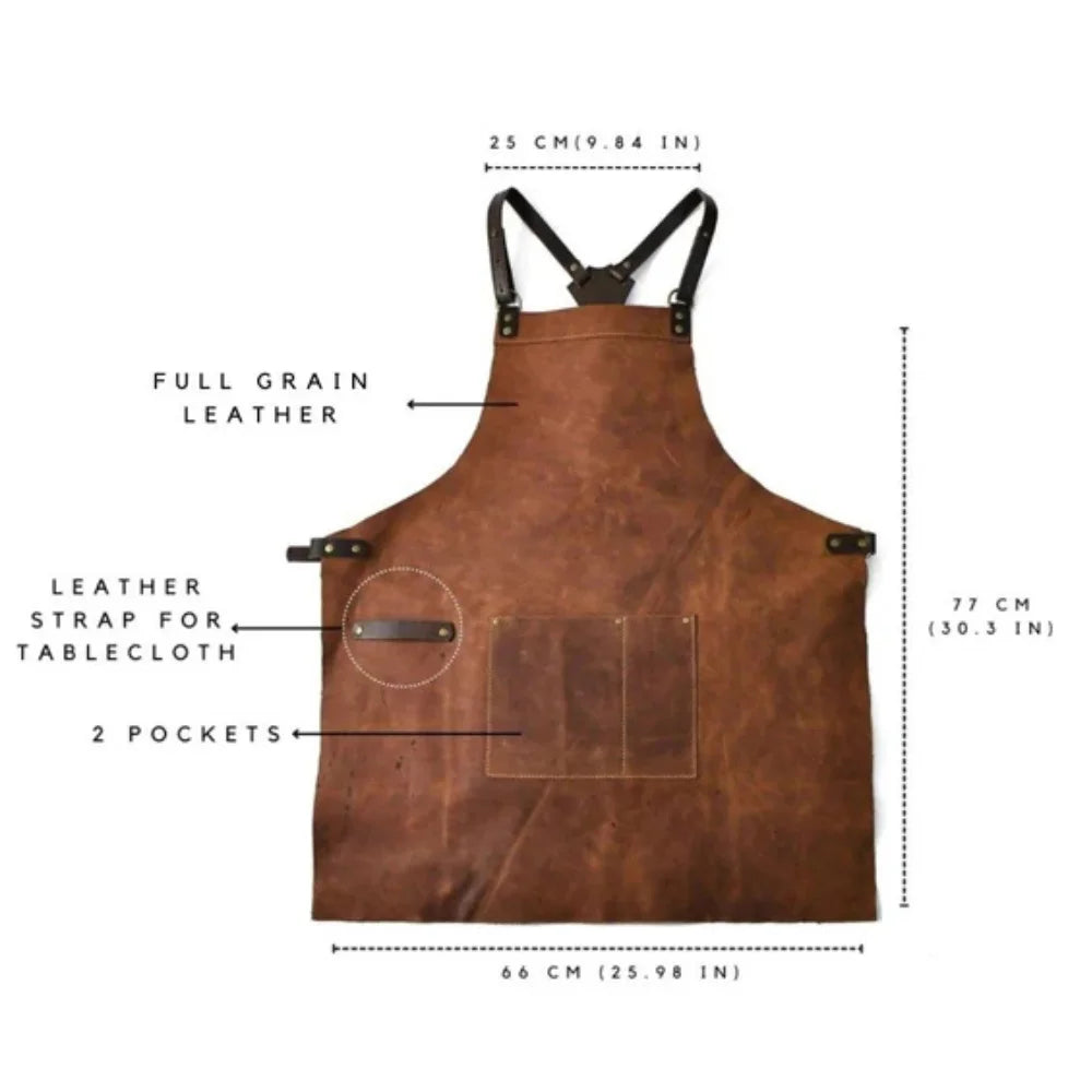 Genuine Leather Cooking Apron for Barbecue, Grilling and Chef's