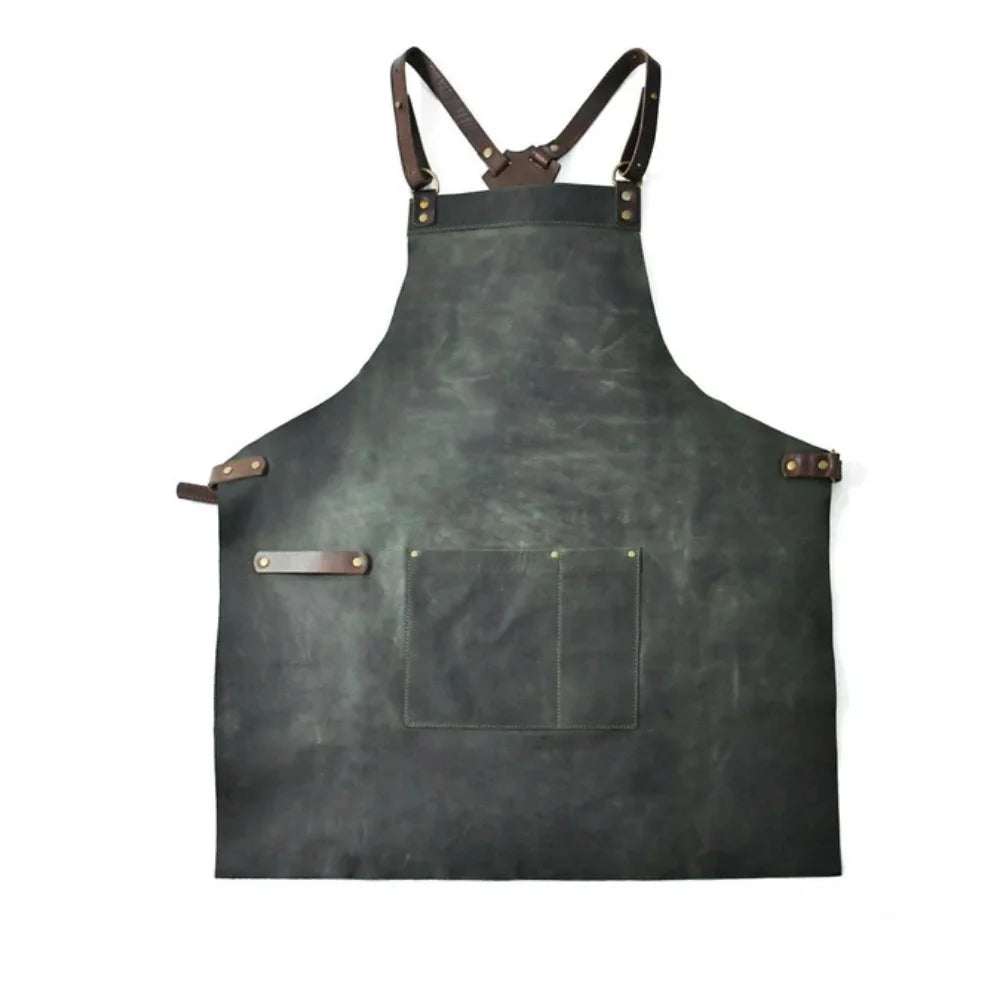 Genuine Leather Cooking Apron for Barbecue, Grilling and Chef's