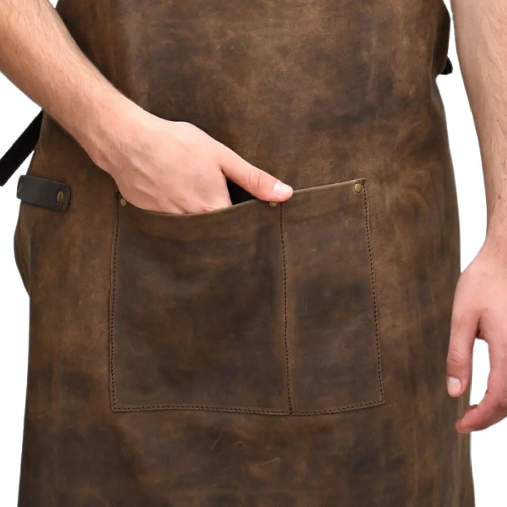 Genuine Leather Cooking Apron for Barbecue, Grilling and Chef's