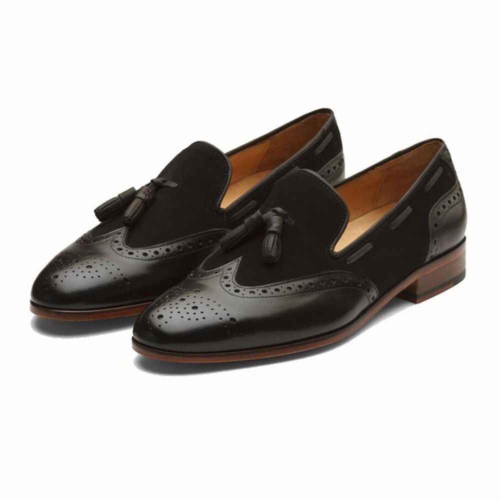 Men Black Leather Tassel Loafers