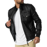 Men's Versatile Black Trucker Leather Bomber Jacket