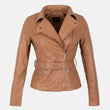 Womens Moto Style Leather Brown Jacket