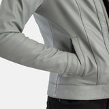 Shirt Collar Grey Leather Jacket Womens