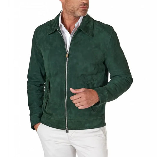 Mens Green Suede Leather Shirt Jacket