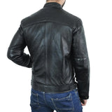 Men's Quilted Shoulder Lambskin Black Leather Moto Jacket