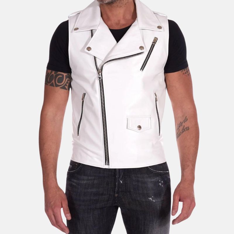 White Leather Vest For Mens