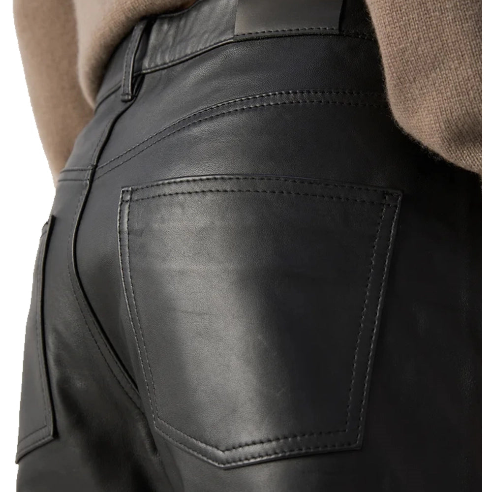 Straight Leg Leather Black Pants Mens