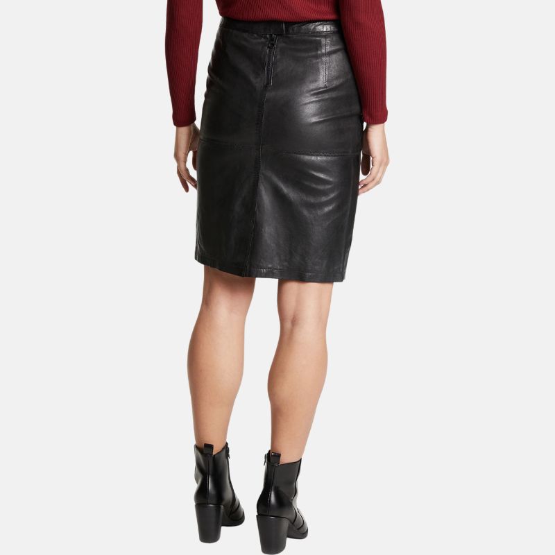 Black Leather Pencil Midi Skirt