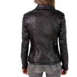 Women's Black Leather Cafe Racer Jacket