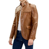 Mens Brown Real Lambskin Safari Leather Jacket