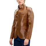 Mens Brown Real Lambskin Safari Leather Jacket