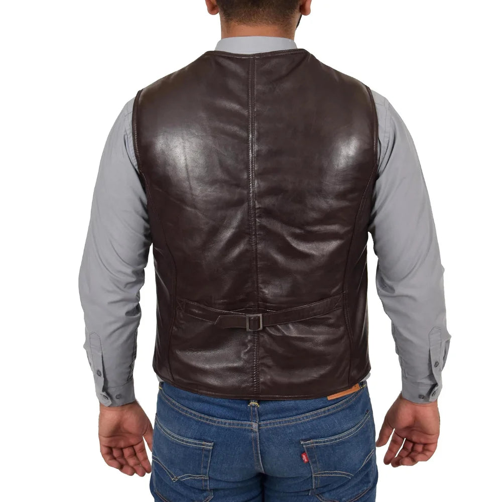 Mens Real Leather Traditional Waistcoat Biker Vest