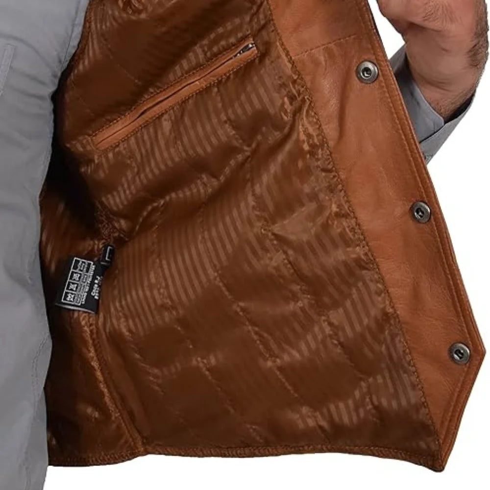 Mens Real Leather Traditional Waistcoat Biker Vest