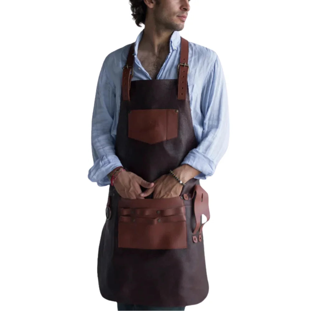 Mens Full Grain The Grill Master Leather Bbq Apron