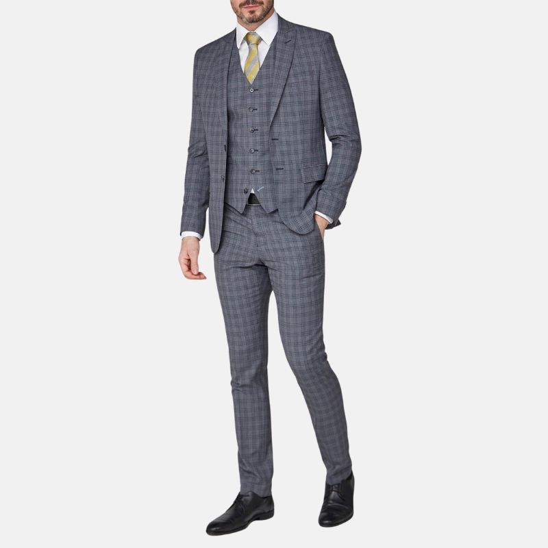 Light Grey Tweed 3 Piece Suit Mens