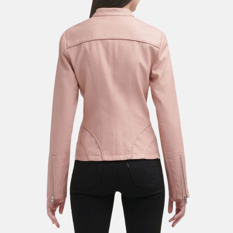 Light Pink Leather Jacket For Womens