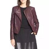 Zombie Maroon Leather Jacket For Womens