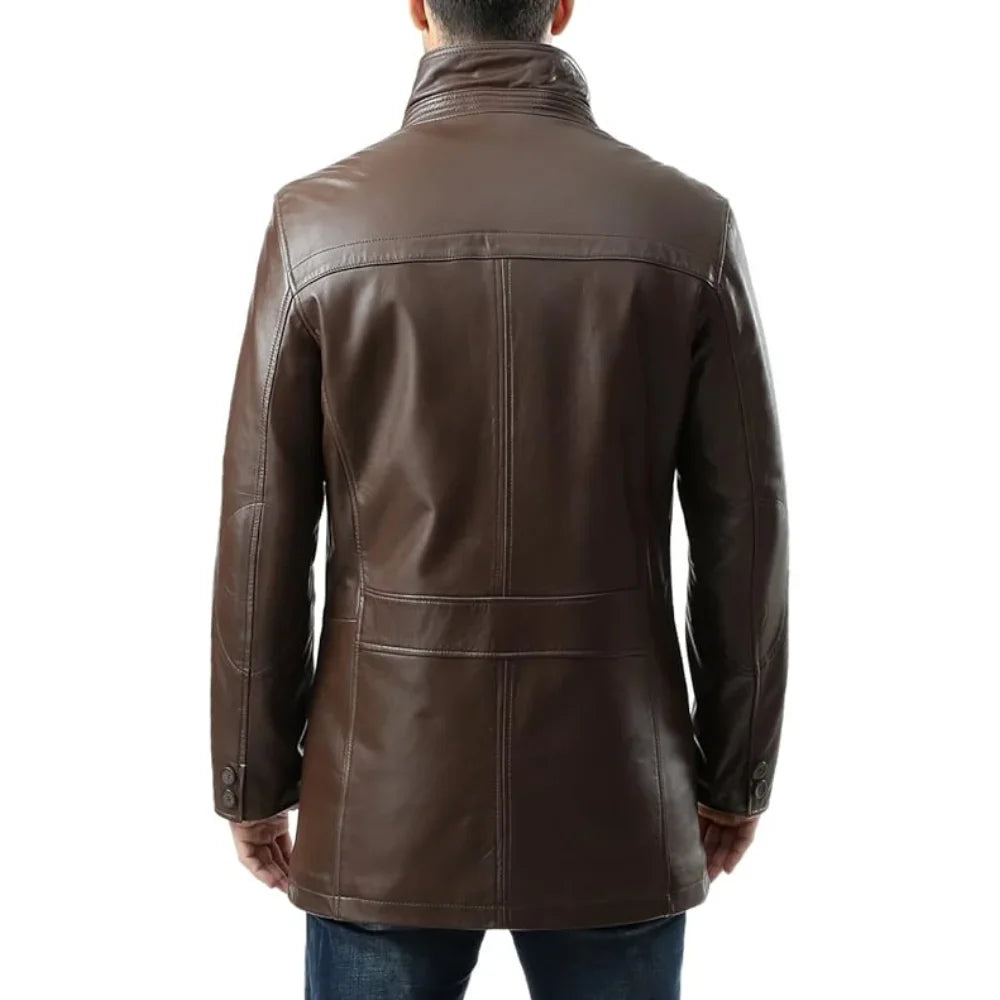 Men’s Lambskin Chocolate Brown Leather Car Coat