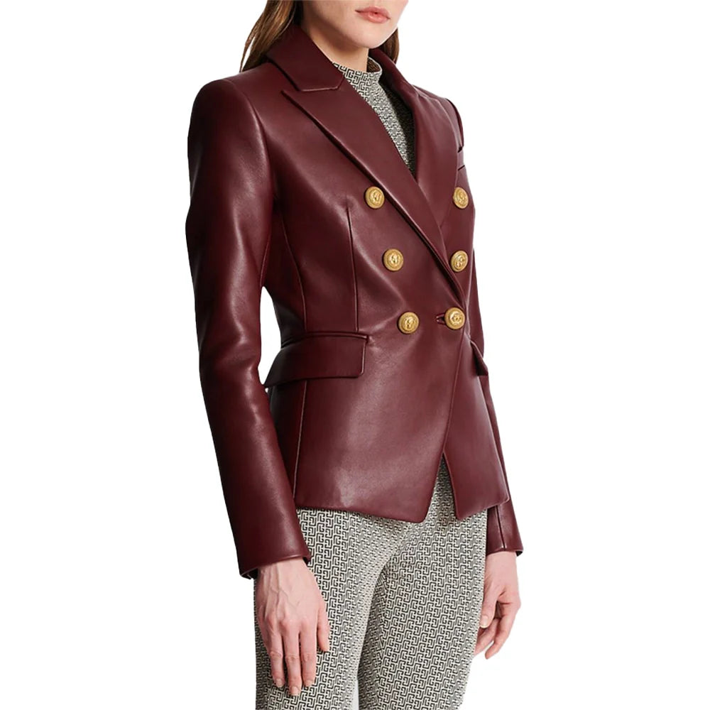 maroon-gold-button-leather-blazer