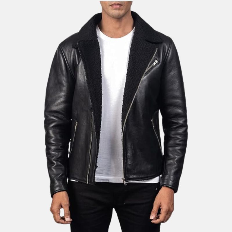 Men's Aviator Leather Black Biker Jacket