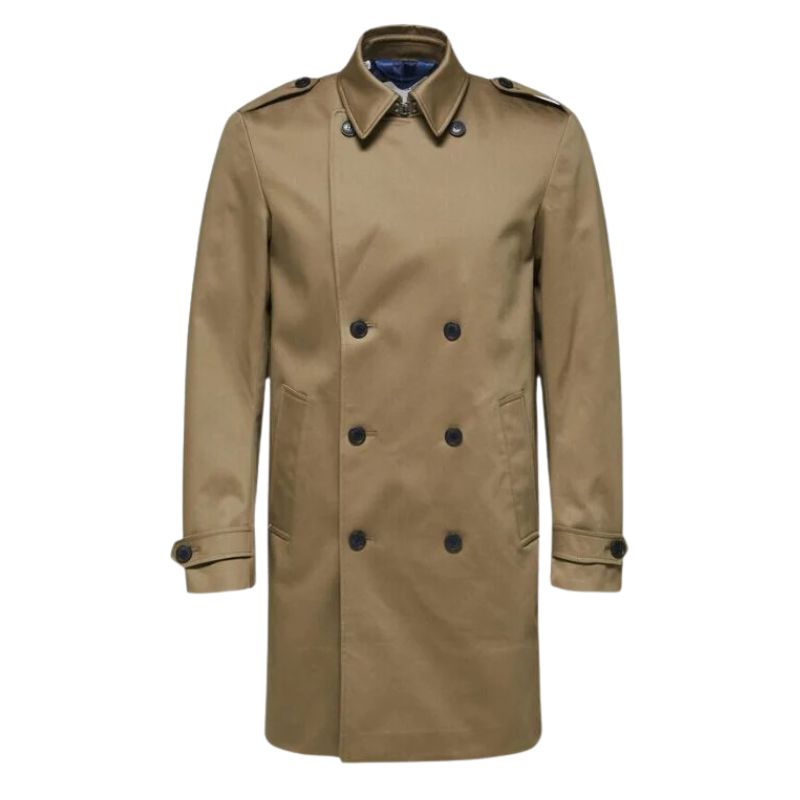 Beige Double Breasted Cotton Trench Coat