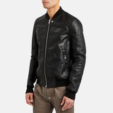 Mens Black Leather Bomber Jacket