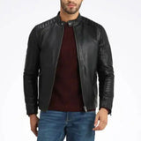 Mens Black Quilted Leather Moto Jacket