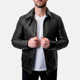 Black Snakeskin Textured Leather Jacket